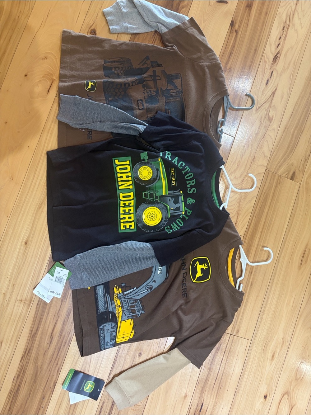 Three John Deere Boys' Tractor Long-Sleeve tees